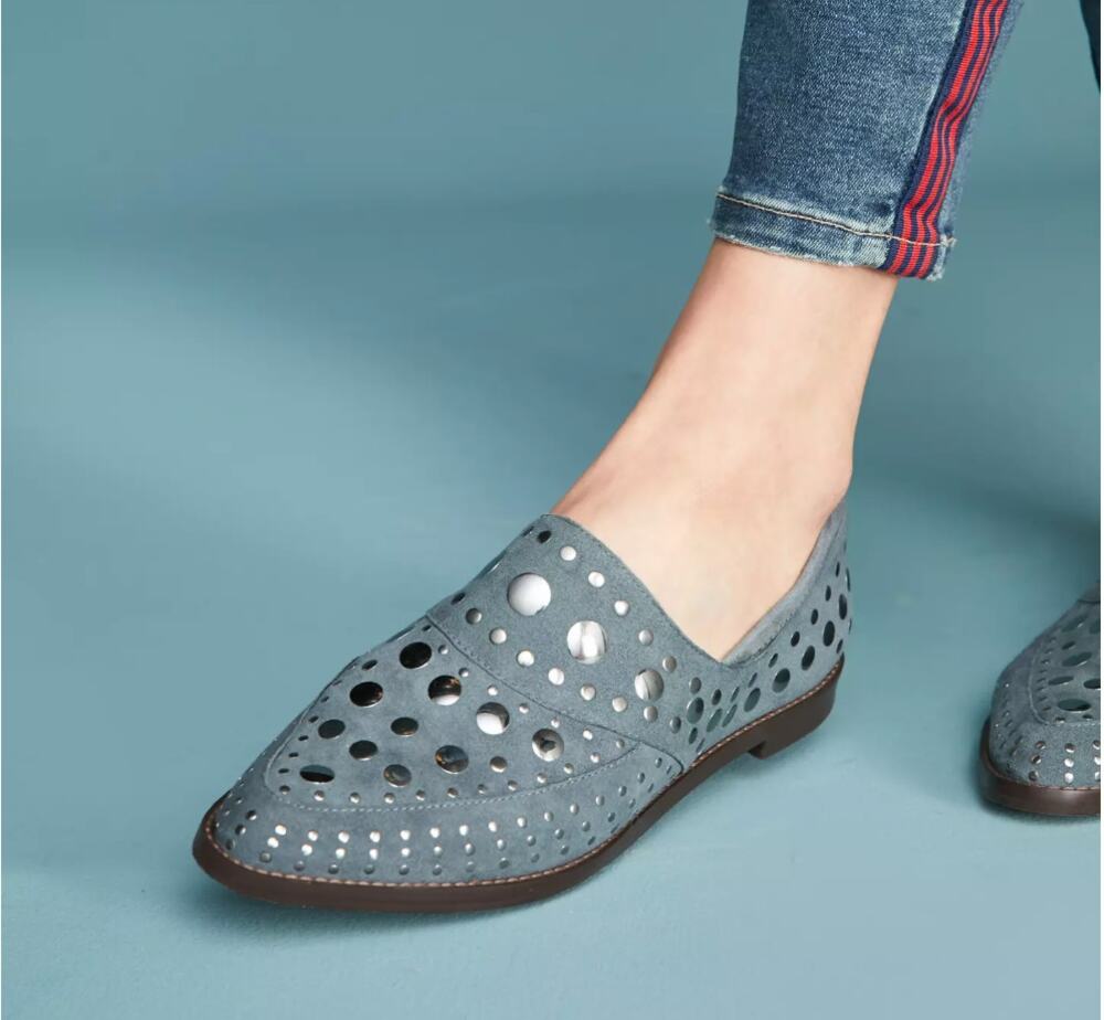 Cecelia New York Anthropologie Ping Studded Suede Loafer Flats Blue-Grey 9.5